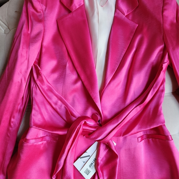 Zara satin effect blazer front tie sz M fuschia/pink BNWT - Picture 5 of 7